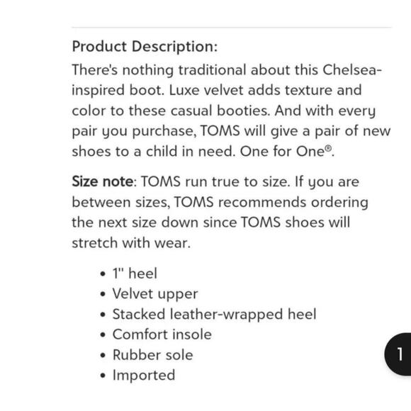 NIB Toms Crushed Velvet Ella Chelsea Boot Cherry Size 7 Whimsigoth - Picture 10 of 10